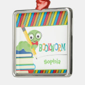Niedlicher Bookworm Personalisiert auf Büchern sit Ornament Aus Metall (Links)