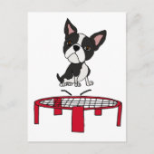 Niedlicher Boston Terrie Dog auf Trampolin Cartoon Postkarte (Vorderseite)