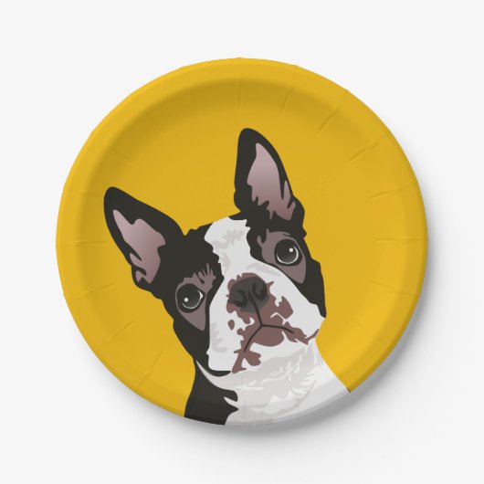 Niedlicher Boston-Terrier-Hund für Pappteller (Vorderseite)