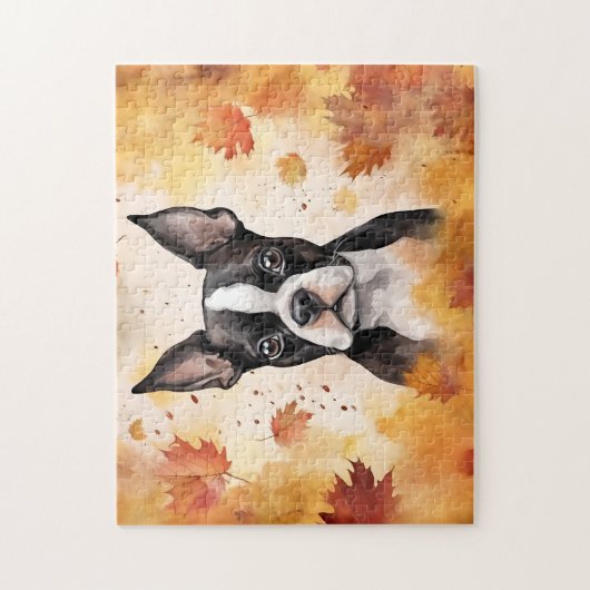 Niedlicher Boston Terrier Hund/Herbst/Herbst Puzzle (Vertikal)