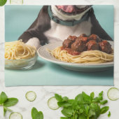 Niedlicher Boston Terrier mit Spaghetti Bolognaise Geschirrtuch (Gefaltet)