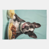 Niedlicher Boston Terrier mit Spaghetti Bolognaise Geschirrtuch (Horizontal)