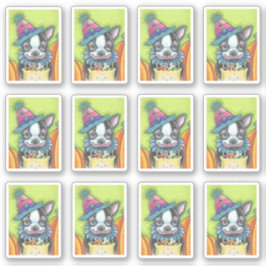 NIEDLICHER BOSTON TERRIER PUP IN HALLOWEEN KLEINEN AUFKLEBER