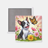 Niedlicher Boston Terrier Welpe spielen mit Schmet Magnet (Vorderseite/Rückseite)