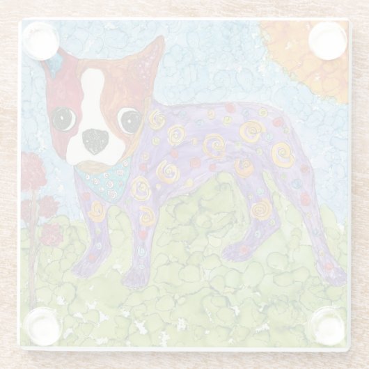 Niedlicher Boston Terrier Welppy Glass Untersetzer (Rückseite)