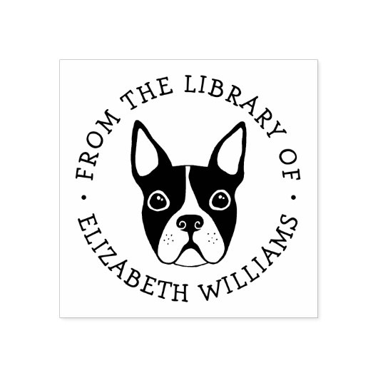 Niedlicher Bostoner Terrier aus der Buchbibliothek Gummistempel (Prägung)