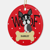 Niedlicher Bostonterrier-und -goldknochen und rote Keramik Ornament (Links)
