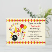 Niedlicher Bowling Button Geburtstag Einladung (Stehend Vorderseite)