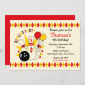 Niedlicher Bowling Button Geburtstag Einladung (Vorne/Hinten)