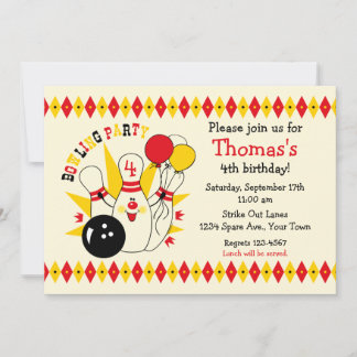 Niedlicher Bowling Button Geburtstag Einladung
