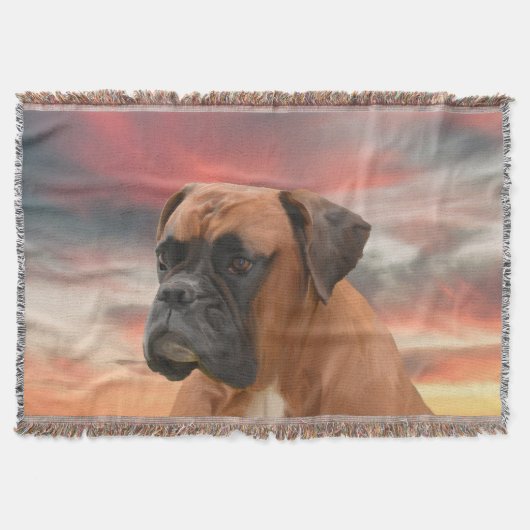 Niedlicher Boxer Hund Aquarellmalerei Art Decke (Vorderseite)
