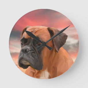 Niedlicher Boxer Hund Aquarellmalerei Art Runde Wanduhr