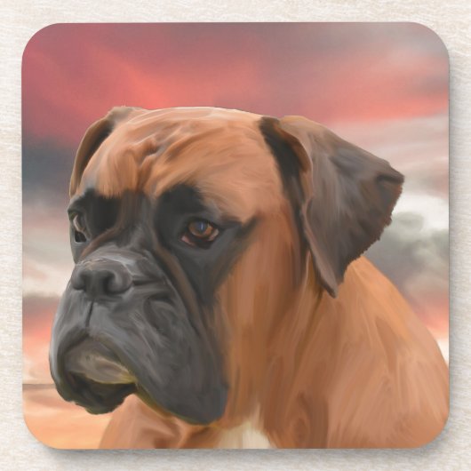 Niedlicher Boxer Hund Aquarellmalerei Art Untersetzer (Vorderseite)