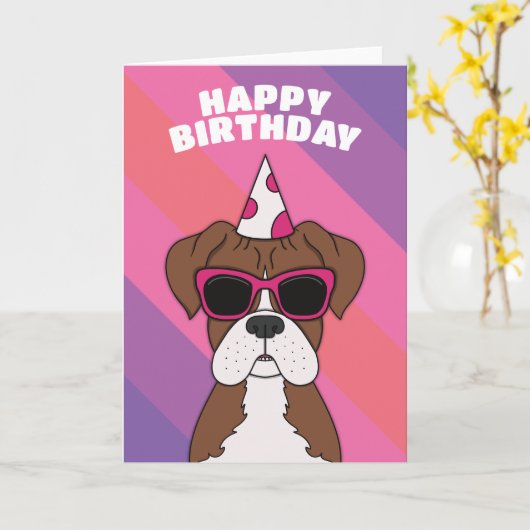 Niedlicher Boxer Hund Geburtskarte Karte (Gelbe Blume)