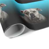Niedlicher Boxer Hund mit blauem schwarzem Hinterg Geschenkpapier (Rolleneckpunkt)