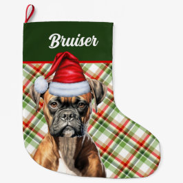 Niedlicher Boxer Hund mit Holiday Kariert Personal Großer Weihnachtsstrumpf