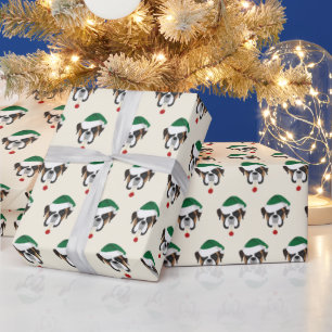 Niedlicher Boxer mit Weihnachtsmannmütze Muster W Geschenkpapier