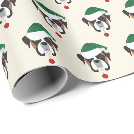 Niedlicher Boxer mit Weihnachtsmannmütze Muster We Geschenkpapier (Rolleneckpunkt)