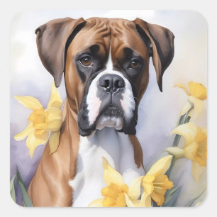 Niedlicher Boxerhund mit gelben Faustfarben Wasser Quadratischer Aufkleber