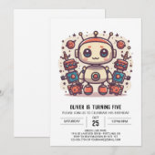 Niedlicher Boy Custom Robot Geburtstag Einladung (Vorne/Hinten)