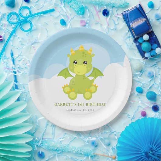 Niedlicher Boy Dragon 1. Geburtstag Pappteller (Party)