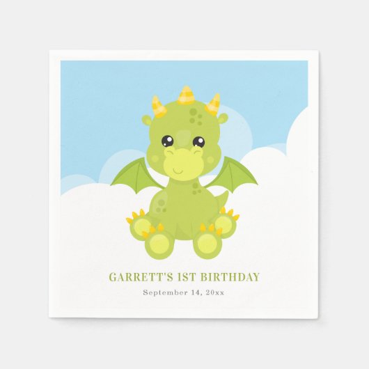 Niedlicher Boy Dragon 1. Geburtstag Serviette (Vorderseite)