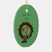 Niedlicher Boy Elf Poinsettia Wreath Keramik Ornament (Rechts)
