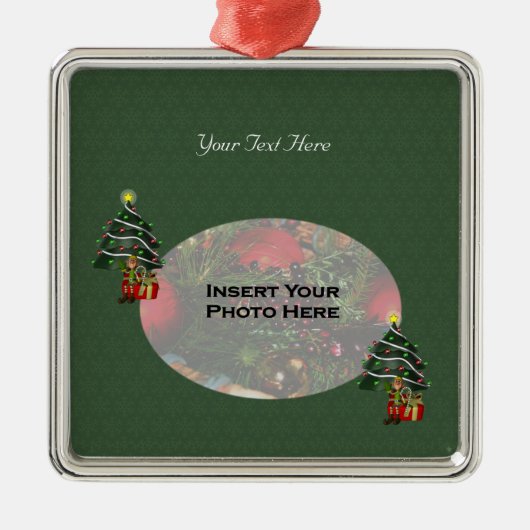 Niedlicher Boy Elf Tree Foto Silbernes Ornament (Vorne)