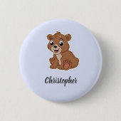Niedlicher Braunbär blau Button (Vorderseite)
