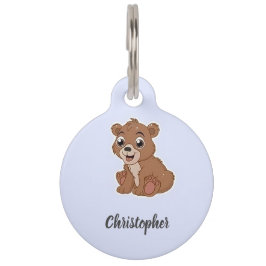 Niedlicher Braunbär blau Haustiermarke