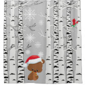 Niedlicher Braunbär in Waldschnee Kardinal Vogel  Duschvorhang (Vorderseite)