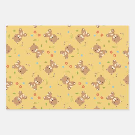 Niedlicher Braunbär mit Blume Geschenkpapier Set (Vorderseite 2)
