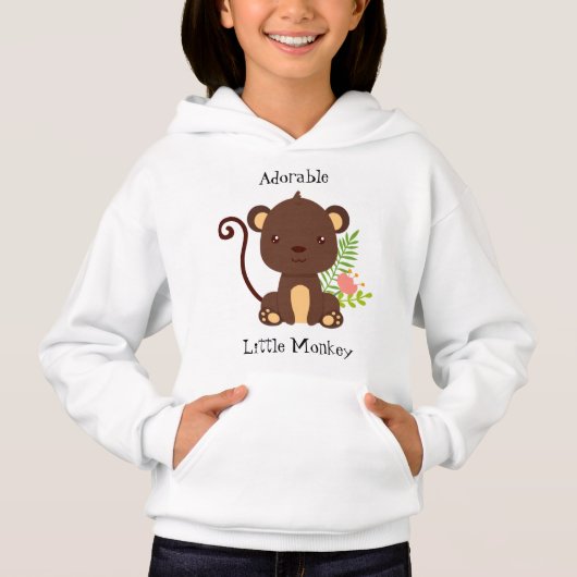 Niedlicher brauner Affe mit rosa Blume Hoodie (Vorderseite)
