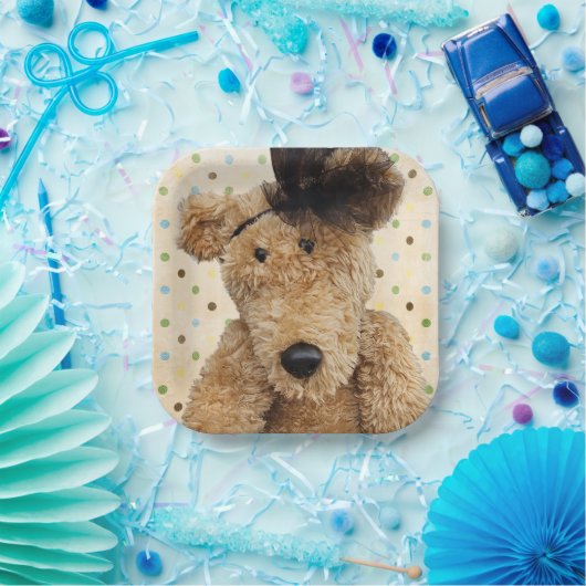 Niedlicher brauner Bär auf Polka-Punkten Pappteller (Party)