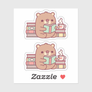 Niedlicher brauner Bär, der ein Buch liest Aufkleber