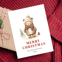 Niedlicher brauner Bär Frohe Weihnachtsfeiertag Po