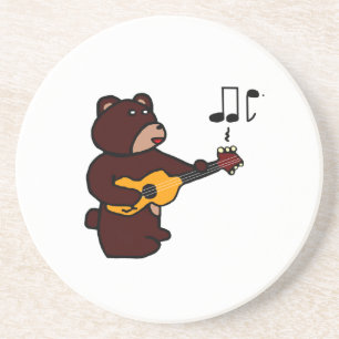 Niedlicher brauner Bär Gitarre spielen Cartoon Art Sandstein Untersetzer