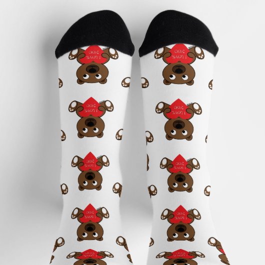 Niedlicher brauner Bär Herzklopfmuster Liebe Valen Socken (Oben)