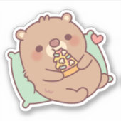 Niedlicher brauner Bär isst Pilzpizza Aufkleber (Vorderseite)