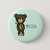 Niedlicher brauner Bär mit gelber Blume Button (Vorderseite)