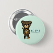 Niedlicher brauner Bär mit gelber Blume Button (Vorne & Hinten)