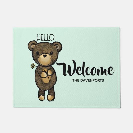 Niedlicher brauner Bär mit gelber Blume Fußmatte (Vorderseite)