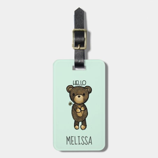 Niedlicher brauner Bär mit gelber Blume Gepäckanhänger (Vorderseite vertikal)