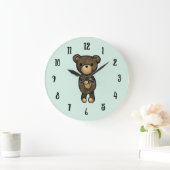 Niedlicher brauner Bär mit gelber Blume Große Wanduhr (Zuhause)