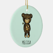 Niedlicher brauner Bär mit gelber Blume Keramik Ornament (Rechts)