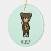 Niedlicher brauner Bär mit gelber Blume Keramik Ornament (Links)