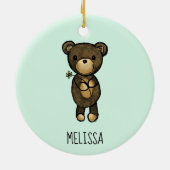 Niedlicher brauner Bär mit gelber Blume Keramik Ornament (Hinten)