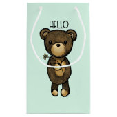 Niedlicher brauner Bär mit gelber Blume Kleine Geschenktüte (Rückseite)