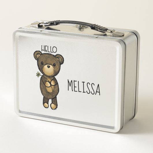 Niedlicher brauner Bär mit gelber Blume Metall Lunch Box (Rückseite)