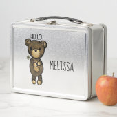 Niedlicher brauner Bär mit gelber Blume Metall Lunch Box (Beispiel)